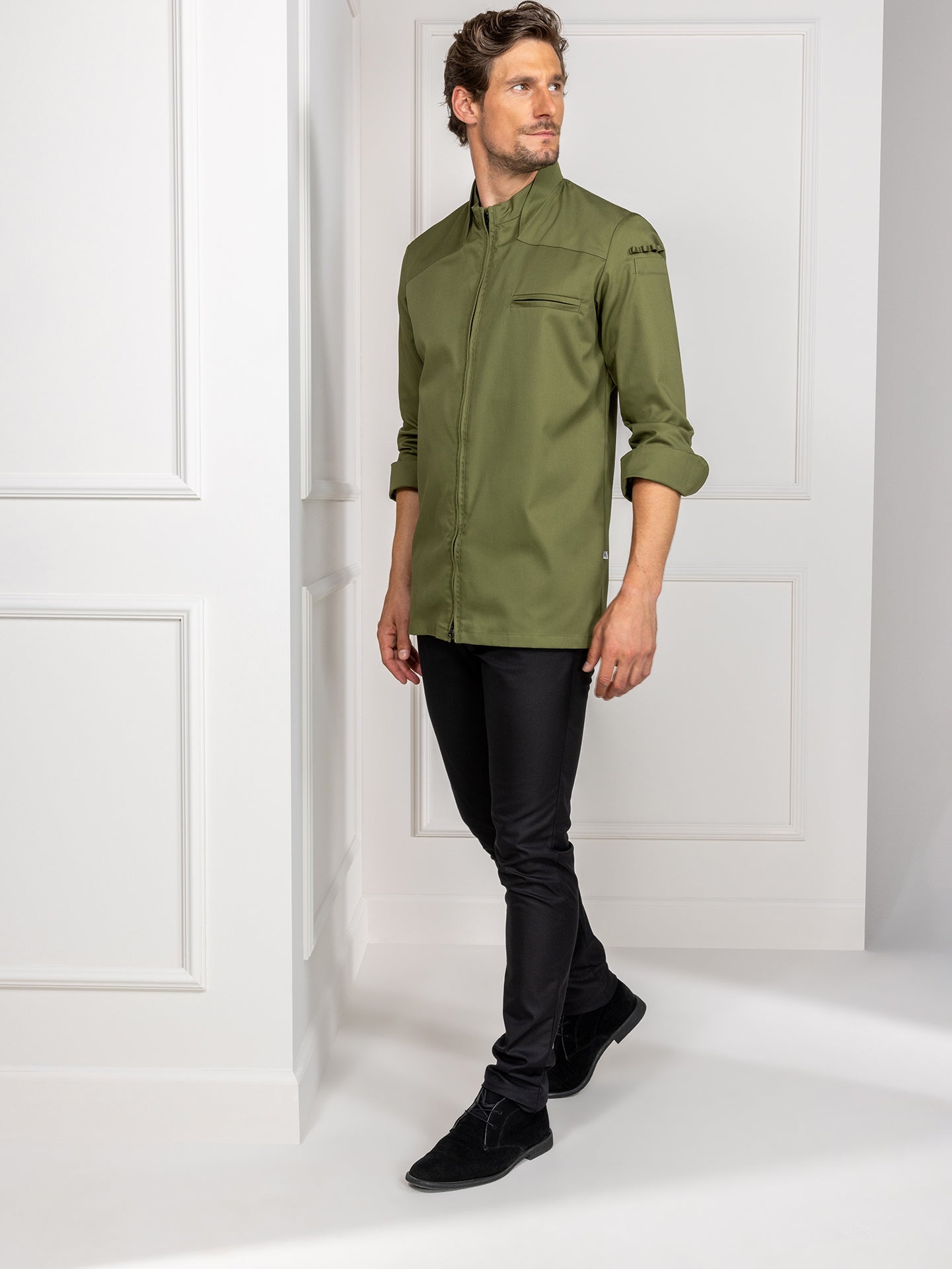 Chef Jacket Nero Olive Green by Le Nouveau Chef -  ChefsCotton