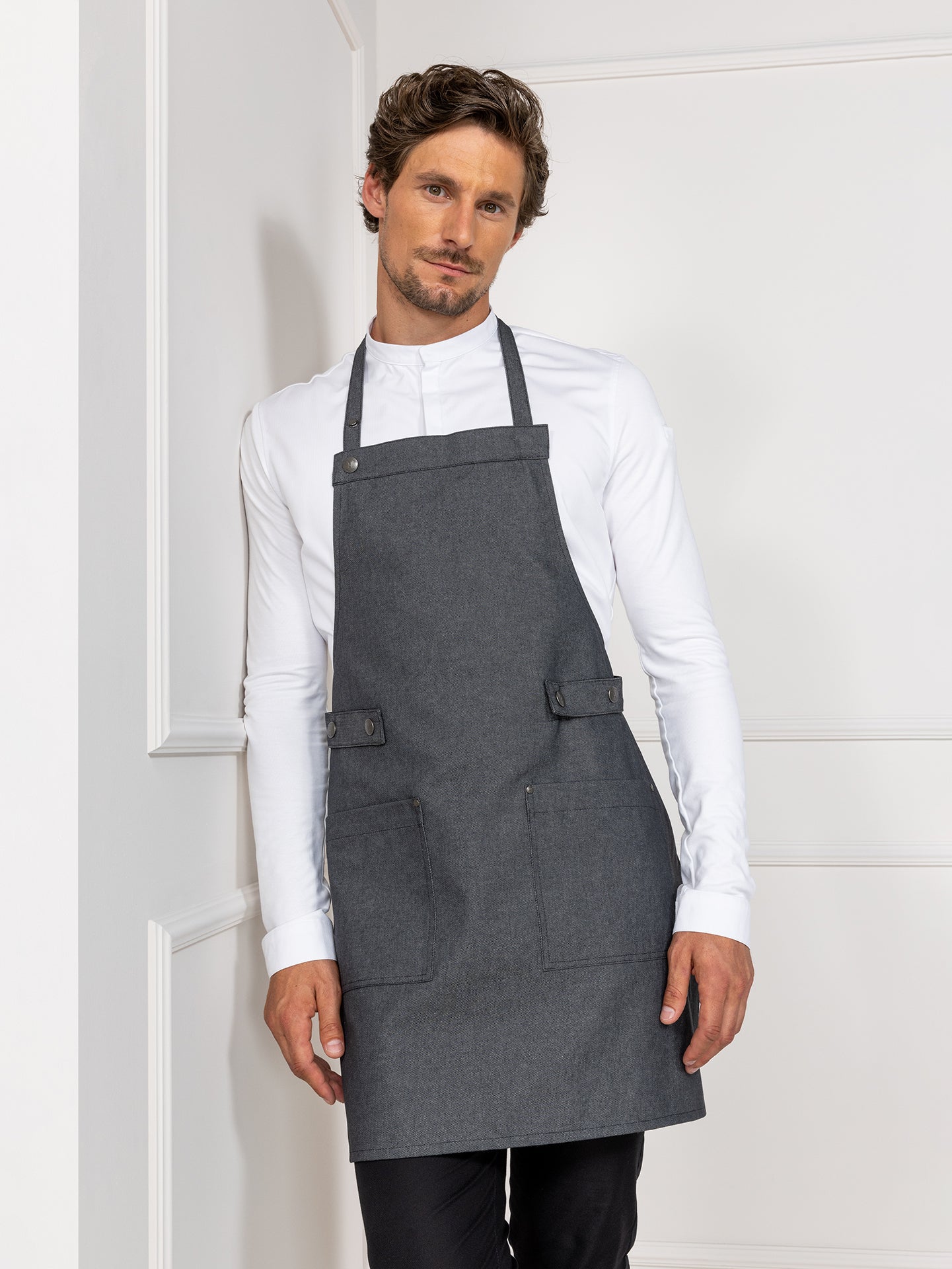 Bib Apron Dakota Heavy Black Denim by Le Nouveau Chef -  ChefsCotton