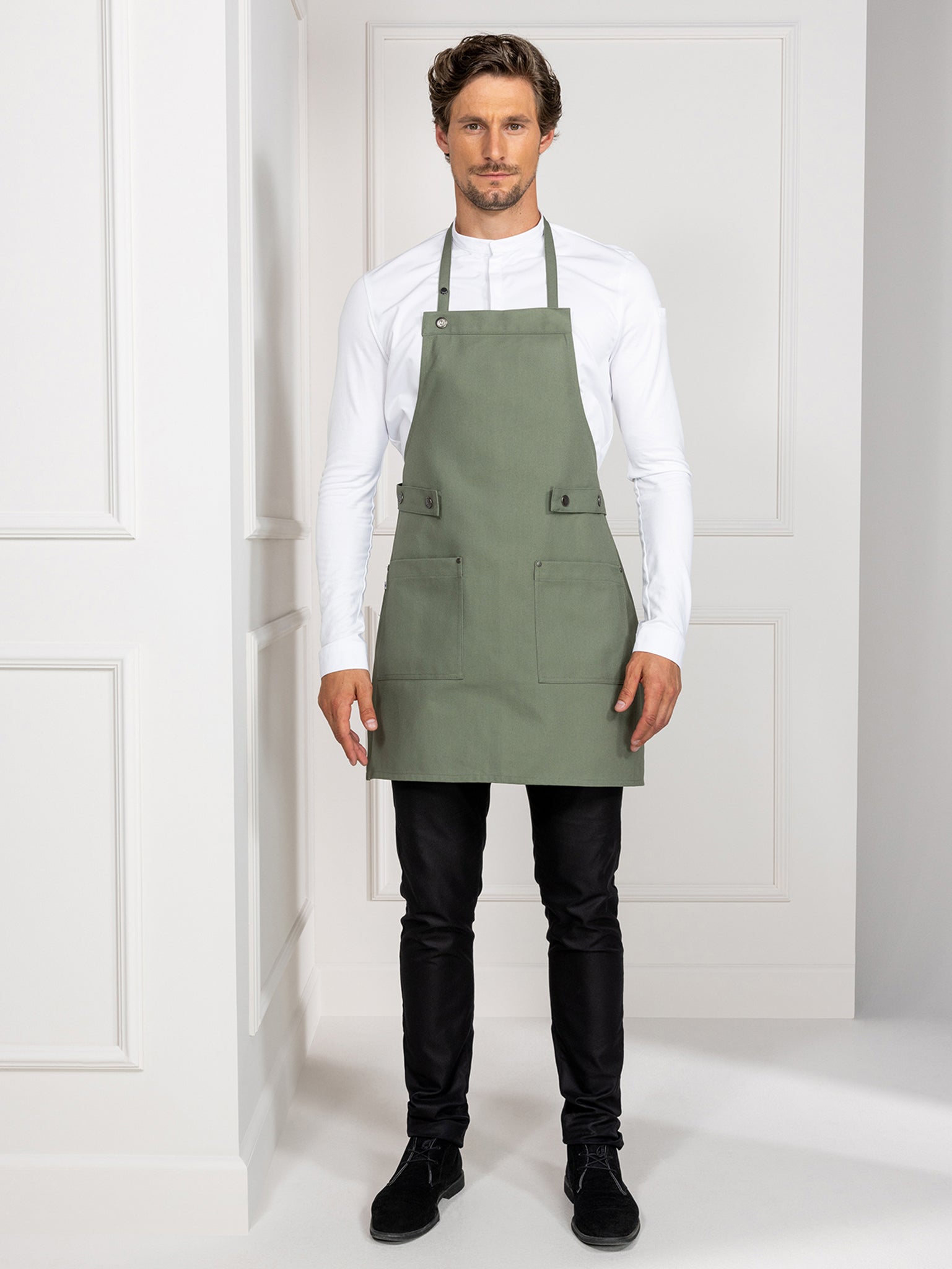 Bib Apron Dakota Green Canvas by Le Nouveau Chef -  ChefsCotton