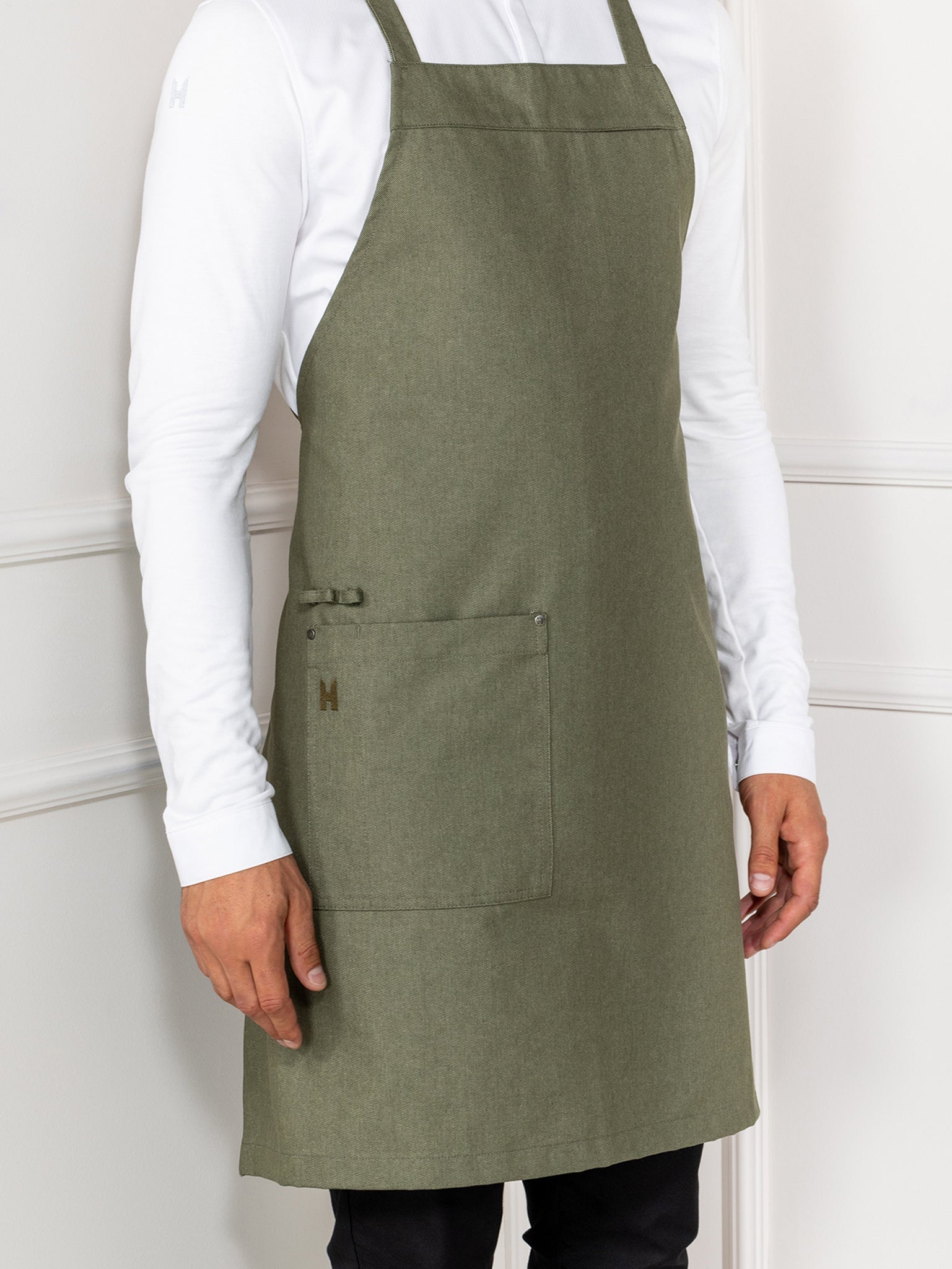 Bib Apron Eden Heavy Green Denim by Le Nouveau Chef -  ChefsCotton