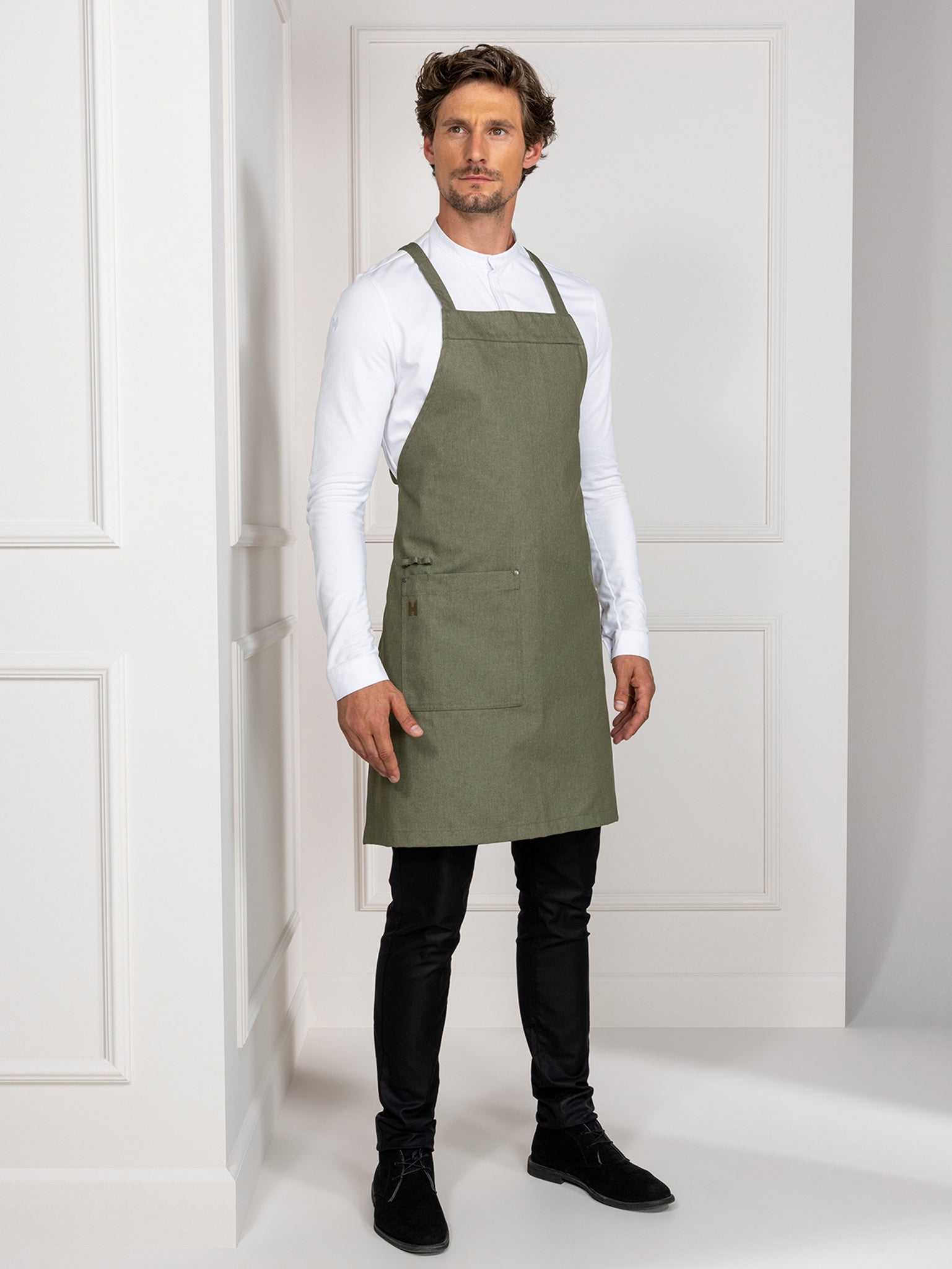 Bib Apron Eden Heavy Green Denim by Le Nouveau Chef -  ChefsCotton