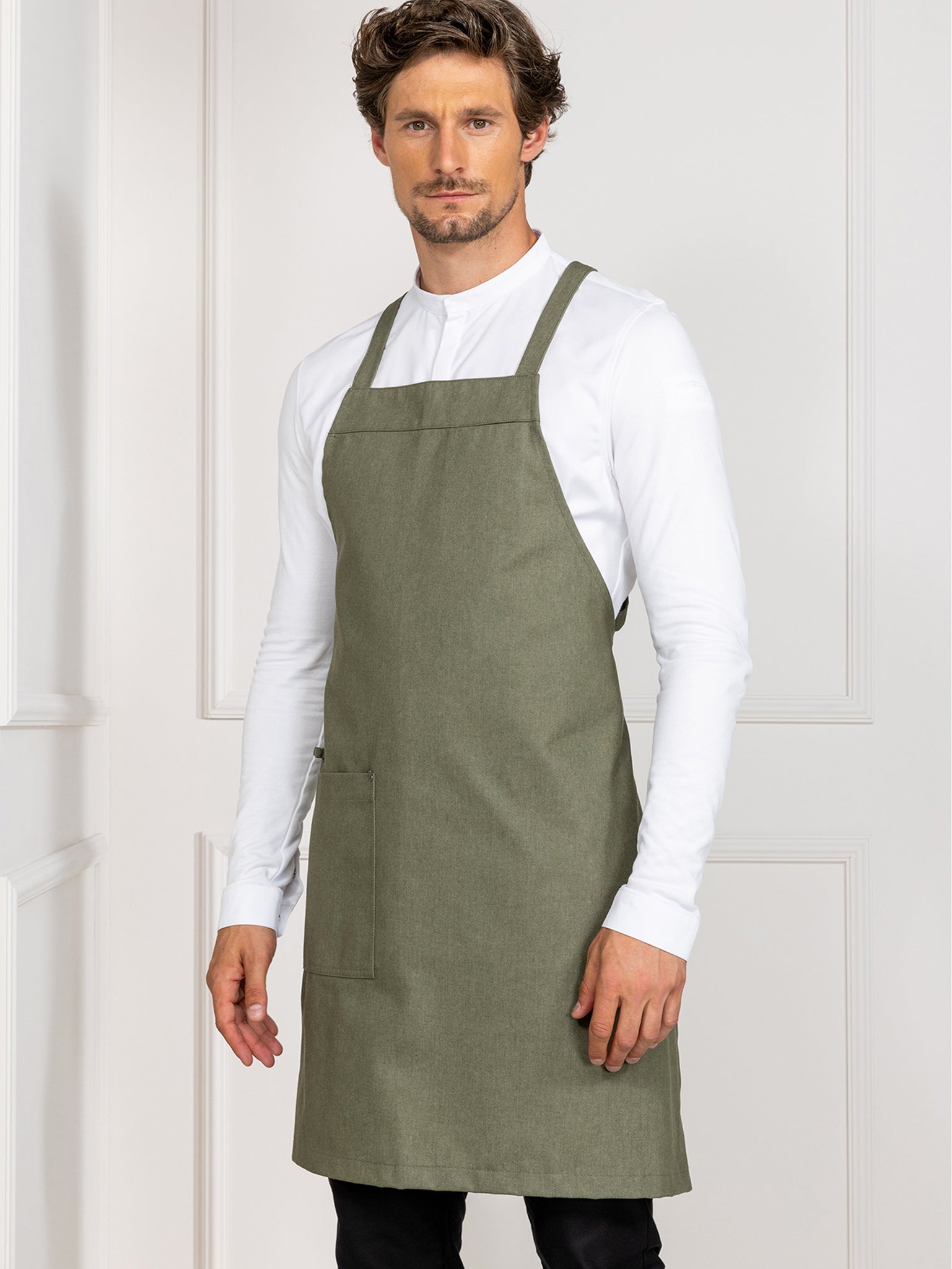 Bib Apron Eden Heavy Green Denim by Le Nouveau Chef -  ChefsCotton