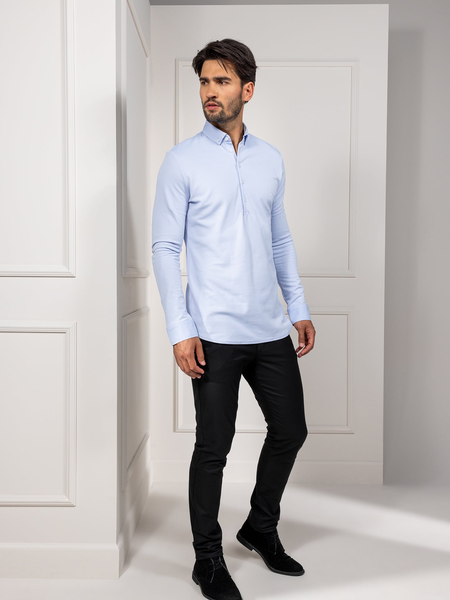 Longsleeve Polo Enzio Light Blue by Le Nouveau Chef -  ChefsCotton