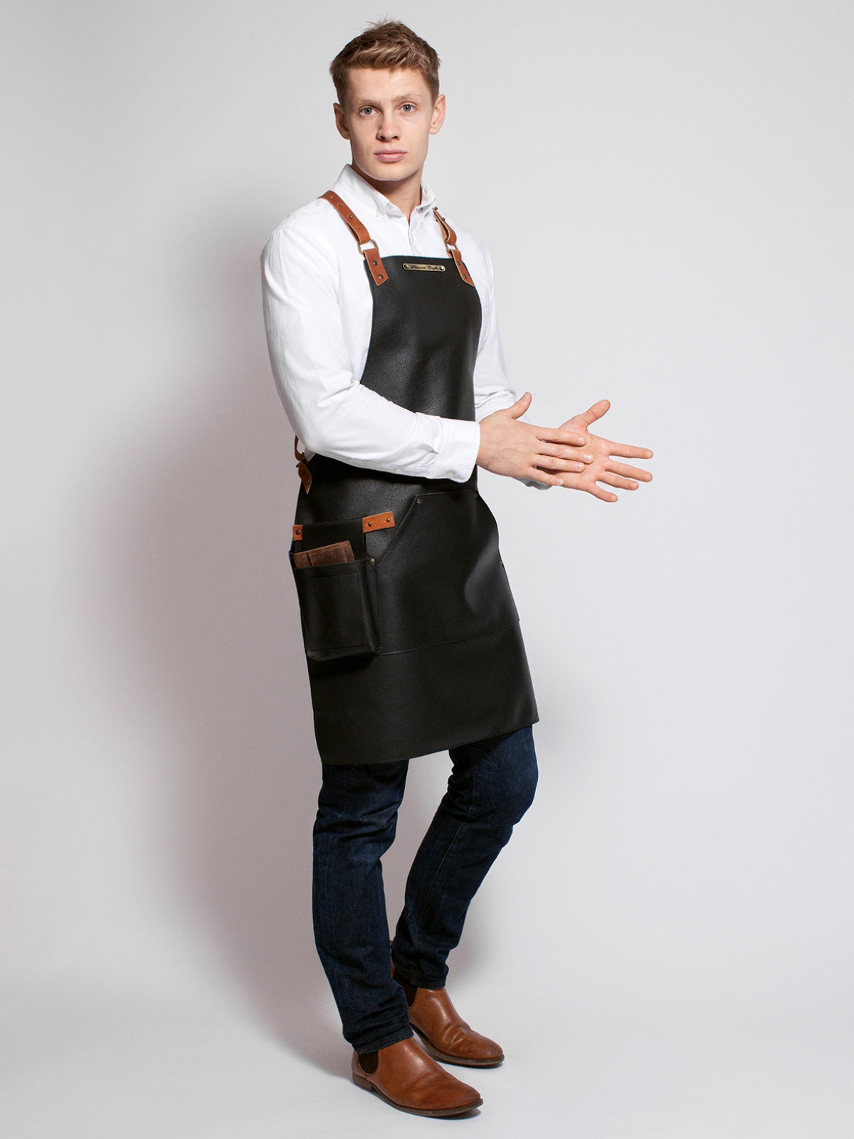 Leather Apron Cross Strap Deluxe Black by Professional -  ChefsCotton