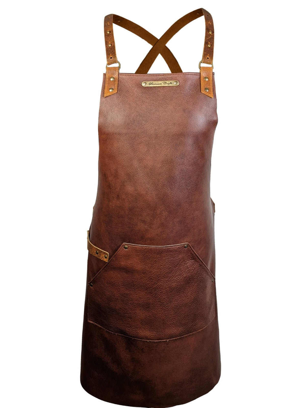 Leather Apron Cross Strap Deluxe Brown by Professional -  ChefsCotton