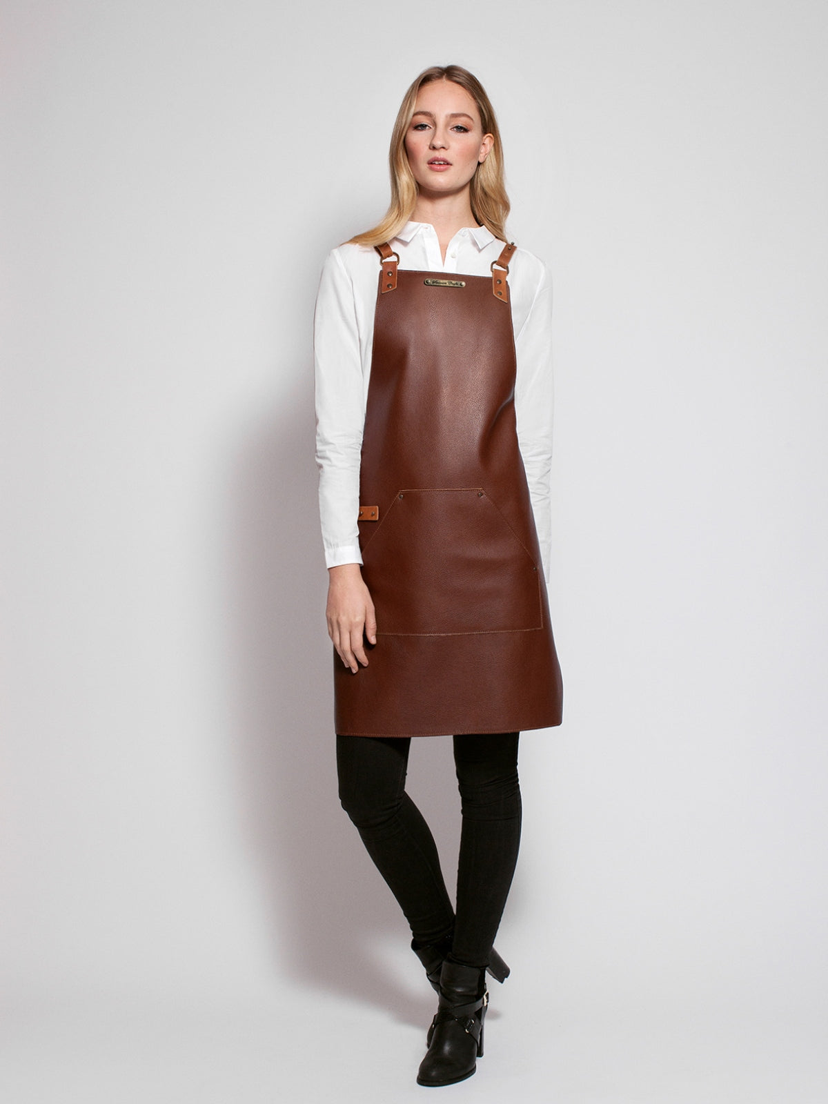 Leather Apron Cross Strap Deluxe Brown by Professional -  ChefsCotton