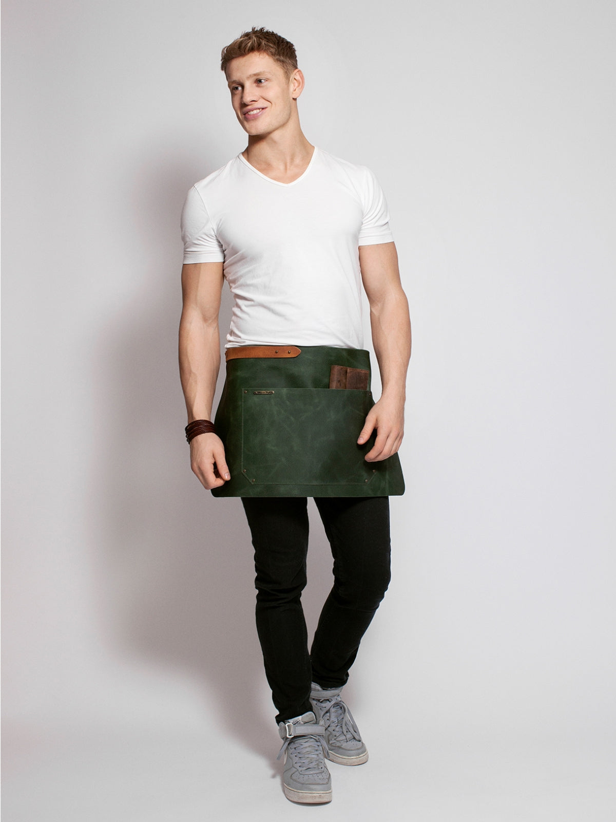 Leather Waist Apron Rustic Green by Professional -  ChefsCotton